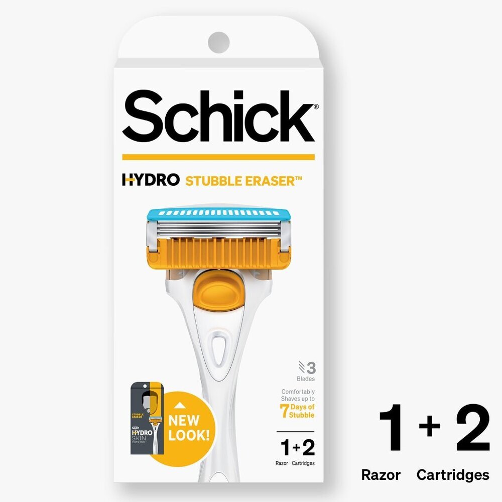 Schick Hydro Skin Comfort Men’s Razor – Stubble Eraser + 2 Refill Cartridges